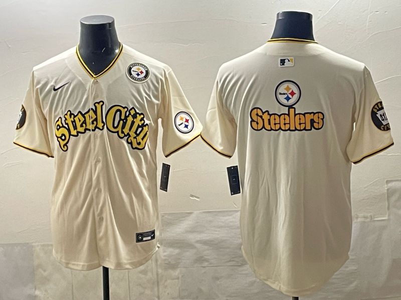 Men 2025 Nike Pittsburgh Steelers Blank Cream Limited NFL Jersey style 07->pittsburgh steelers->NFL Jersey